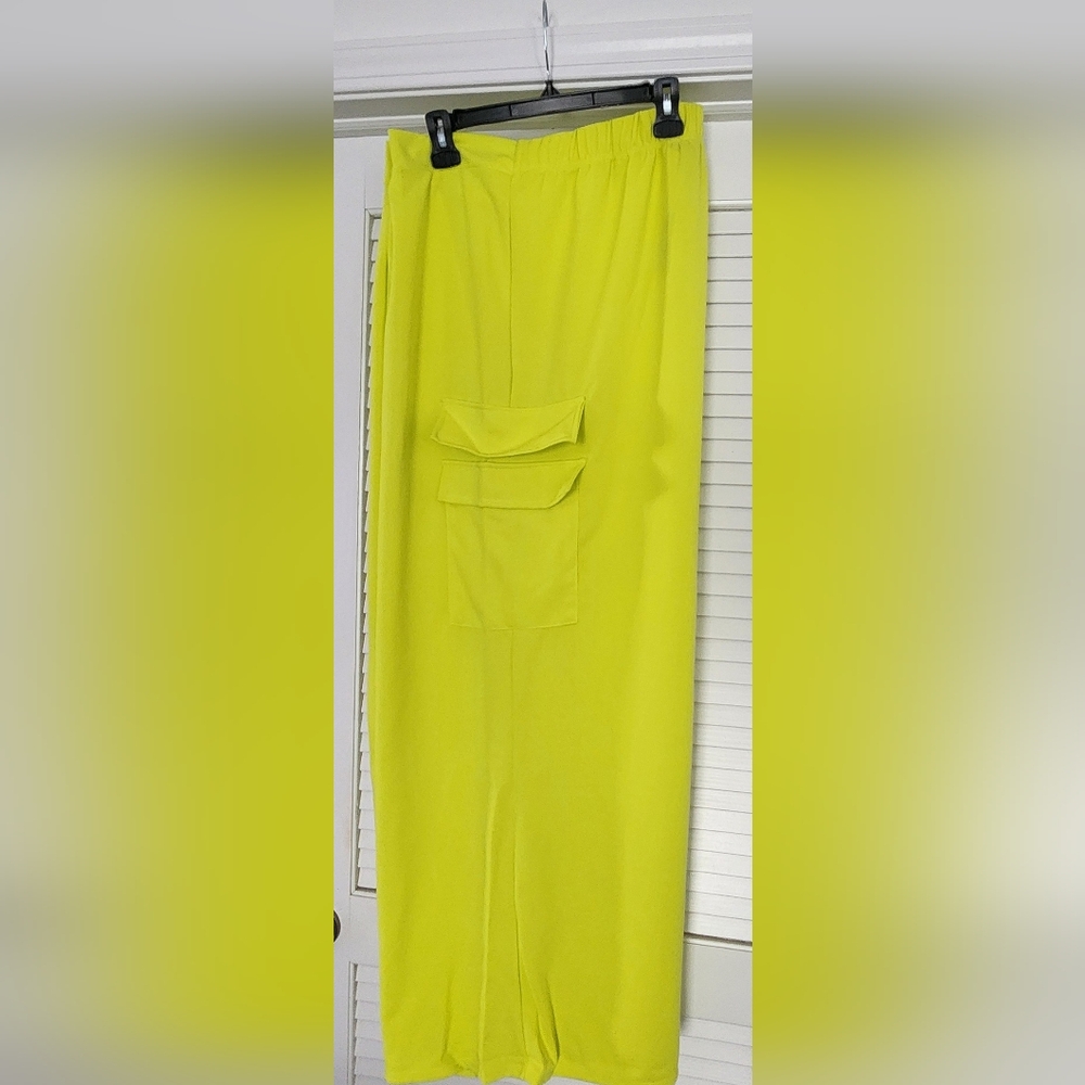Ashley Stewart Wide Leg Cargo Pant - Lime Punch.